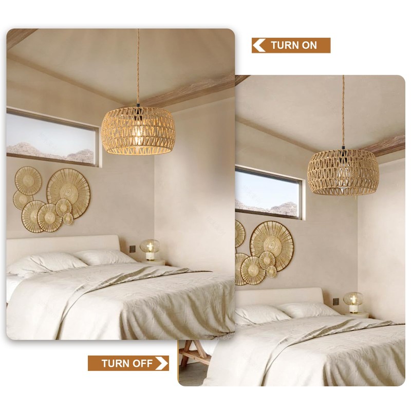 ALAISLYC Boho Rattan Pendant Lights Farmhouse 12 Inch Plug in