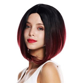 WIG ME UP - ZM-1782-118Dye1B Women's Wig Short Bob Longbob Middle Parting Straight Ombre Black Red Garnet Red
