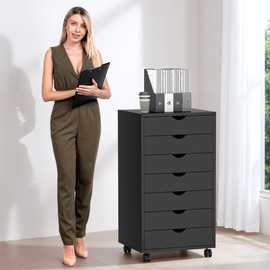 Simple Deluxe 7-Drawer Chest, Office File Cabinet with Wheels, Black