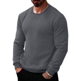 Runcati Mens Crewneck Sweatshirts Quilted Diamond Textured Pullover Long Sleeve Casual Fashion Sweatshirt Dark Grey