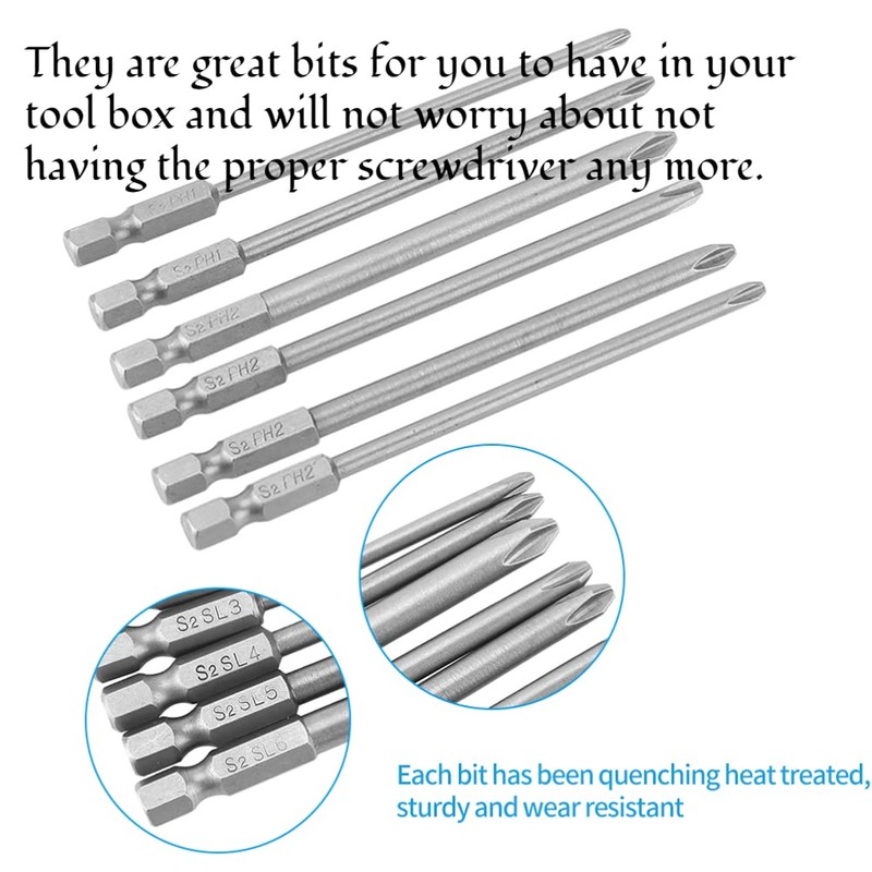 10pcs Phillips and Flat Head Screwdriver Bits Set S2 Steel