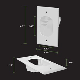 TOPGREENER Recessed Low Voltage Cable Wall Plate for Home Theaters, Size 1-Gang 4.50" x 2.75", Polycarbonate Thermoplastic, TG8881-4PCS, White (4 Pack)