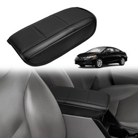 Muslogy Center Console Armrest Cover Compatible with Honda 2012-2015 Civic Accessories Comfort Armrest Pad Arm Rest Cushion Vegan Leather Protector Black Regular Thick