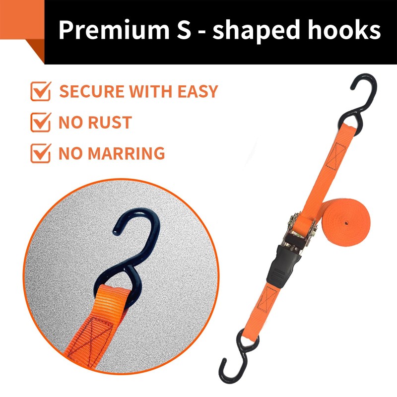 GreenGiggle 8 Pack Ratchet Strap 1 inch 15 Ft -