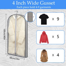 Garment bags Suit cover bags for hanging clothes 100cm, Moth Proof Dress Bag Covers Damp-proof Suit Storage Bag Clothes, Plastic Protector for Jacket, Coat, Sweater, Shirts 2 Packs (Grey)