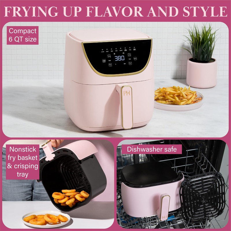 Paris Hilton Air Fryer, Large 6-Quart Capacity, Nonstick Made without