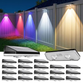 20 Pack Solar Fence Lights Outdoor ,Warm White + RGB 13 Color Mode Fence Lights Solar Powered with Ultra-Bright Lens IP65 Waterproof,Solar Wall Light for Backyard/Step/Patio/Deck/Stair/Railings/Fence