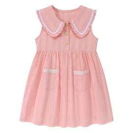 HILEELANG Toddler Girl Easter Peter Pan Collar Dress Sleeveless Cotton Casual Light Pink Beach School Playwear Sundress 2-3T