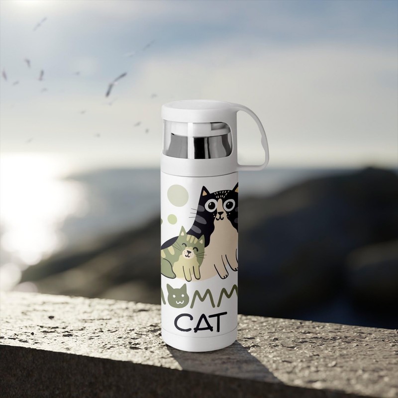 Thermoskanne aus Edelstahl mit integrierter Tasse – Mommy Cat and