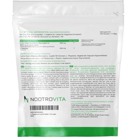 L Theanine with Lemon Balm, 120 Capsules, for Relaxation, Stress Relief and Sleep, L-Theanine 200 mg with Melissa Extract 300 mg (Lemon Balm, Melissa Officinalis) Nootrovita