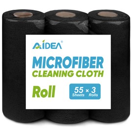 AIDEA Microfiber Cleaning Cloth 55 Sheets 3 Roll, Black Microfiber Towels for Cars, Shop Rags Washable, Cleaning Rags Reusable Paper Towels for Automotive, Mechanic, Workshops, House, 11×9"