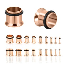 KUBOOZ 9pairs Stainless Steel Single Flared Ear Plugs Kit Tunnels Gauges Stretcher Piercings Mixed Size 14G-00G