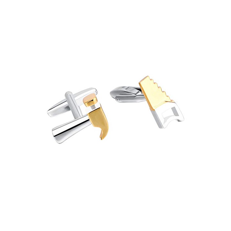 Hammer and Saw Tools Handyman Carpenters Gold Cufflinks
