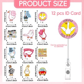 12PCS Funny Silly Goose Badge Reels Goose Badge Holder Clip Nurse Retractable ID Card Holder Nurse ID Badges Clip Cute Badges Reel for Doctor Student Medical Coworker Work Accessories Bulk Gifts