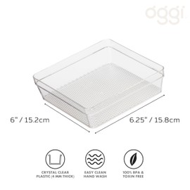 Oggi Clear Drawer Organizer - 6" X 6.25"- Ideal for Organizing Kitchen Drawers, Office, Desk, Silverware, Kitchen Utensils, Cosmetics and Bathrooms