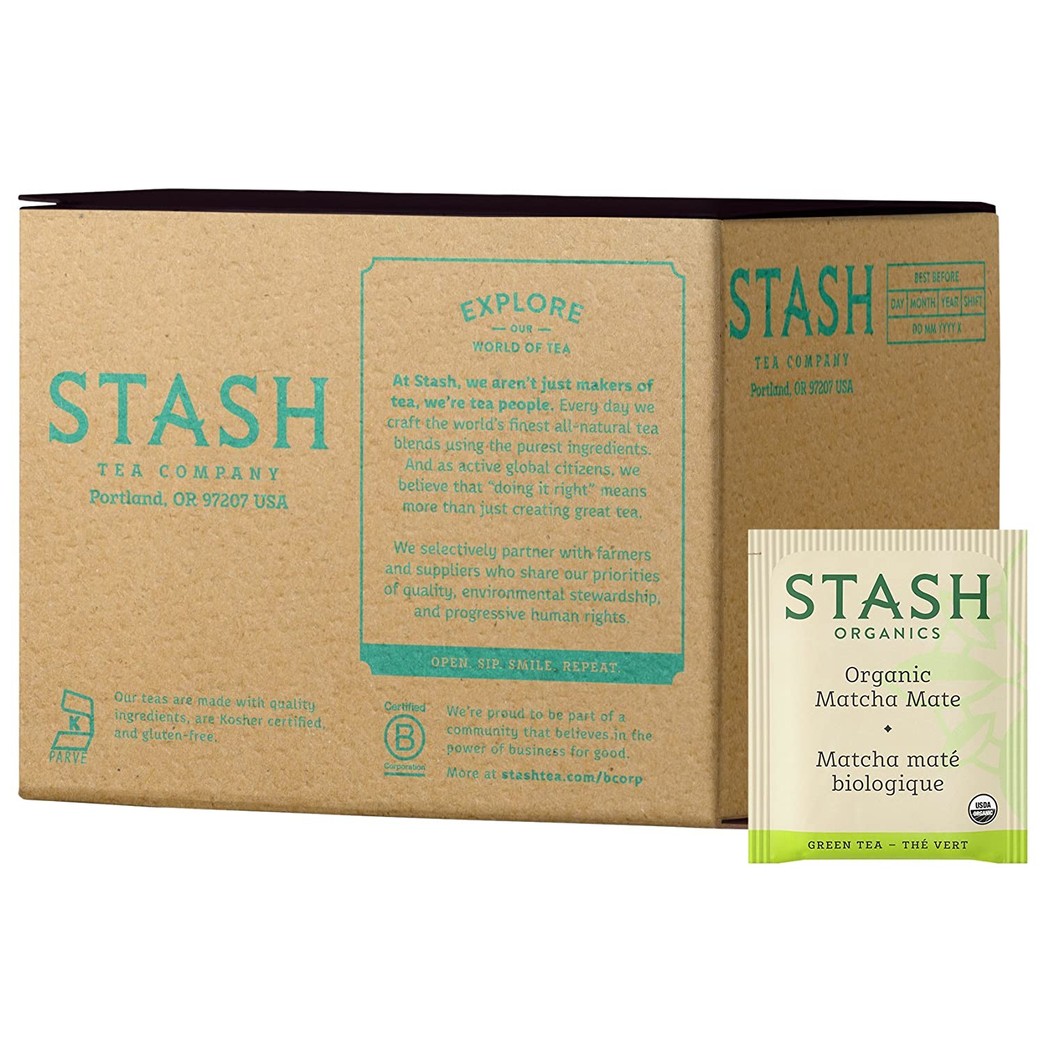 Stash Tea Organic Matcha Mate Tea Blend of Matcha Green Tea & Yerba Mate 100 Count Box of Tea Bags in Foil