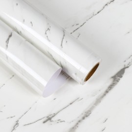 EaseStick Glossy Silver Grey White Marble Contact Paper Peel and Stick Countertops Waterproof Self Adhesive Marble Wallpaper 15.7"x160" Thick Removable White Kitchen Vinyl Wrap for Cabinets Bathroom