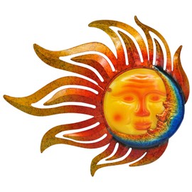 Tuokiuhn Sun Metal Wall Art Outdoor Decor Sun Moon Face Wall Decor Rust Proof Large Metal Sun(18Inch) Hanging Patio Living Room Bedroom Garden Fence