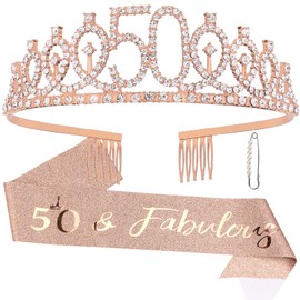 Semato 50th Birthday Decorations for Women Birthday Sash and Crown Kit- 50th Birthday Gifts for Women Party Favors (rose gold)
