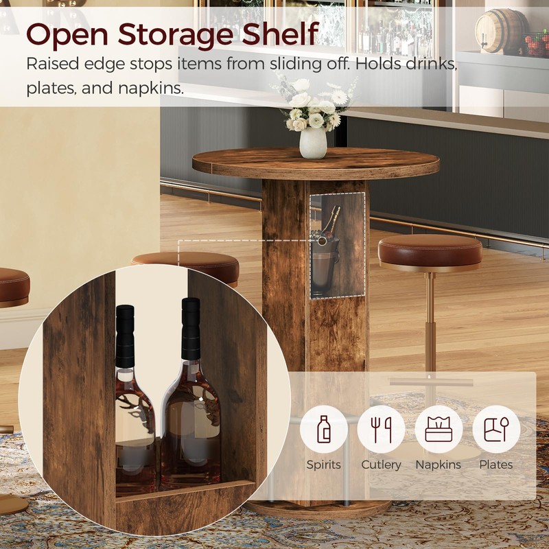 MAHANCRIS Round Bar Table, 35.6" H Bistro Pub Table with