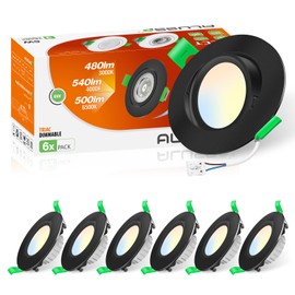 LED Downlights Ultra Slim Dimmable 6W 75-78mm, Tilt LED Downlights 3CCT Warm White 3000K Natural White 4000K Cool White 6500K Dimmable LED Downlights for Kitchen Bathroom Living Room 6 Pack Black