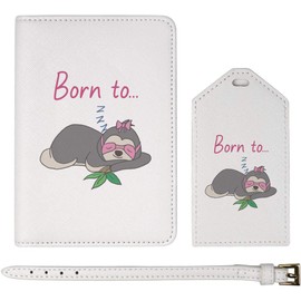 Azeeda 'Born to Sleep Sloth ' Passport Cover & Luggage Tag Travel Set (PA00026898)