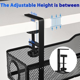 QUELIEN Under Desk Cable Management Tray, No Drill Cable Organizer with Clamp, Easy Installation Metal Mesh Wire Management Box, Durable and Space-Saving Desk Cord Organizer for Home/Office (Black)