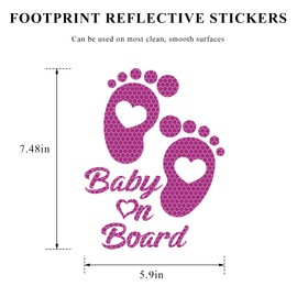 FSTURIOS Baby on Board Car Sticker, High Intensity Reflective Baby on Board Footprint Safety Warning Decal, Waterproof Kids on Board Baby in Car Feet Decal Sticker for Bumper (Purple)
