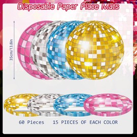 Paper Placemats Disposable 60 Pack Disco Ball Party Decor Place Mats 13.7 Inch Round Table Mats for Dinner Table Setting Disco Music Theme Birthday Reunion 50s 70s 80s 90s Groovy Party Supplies