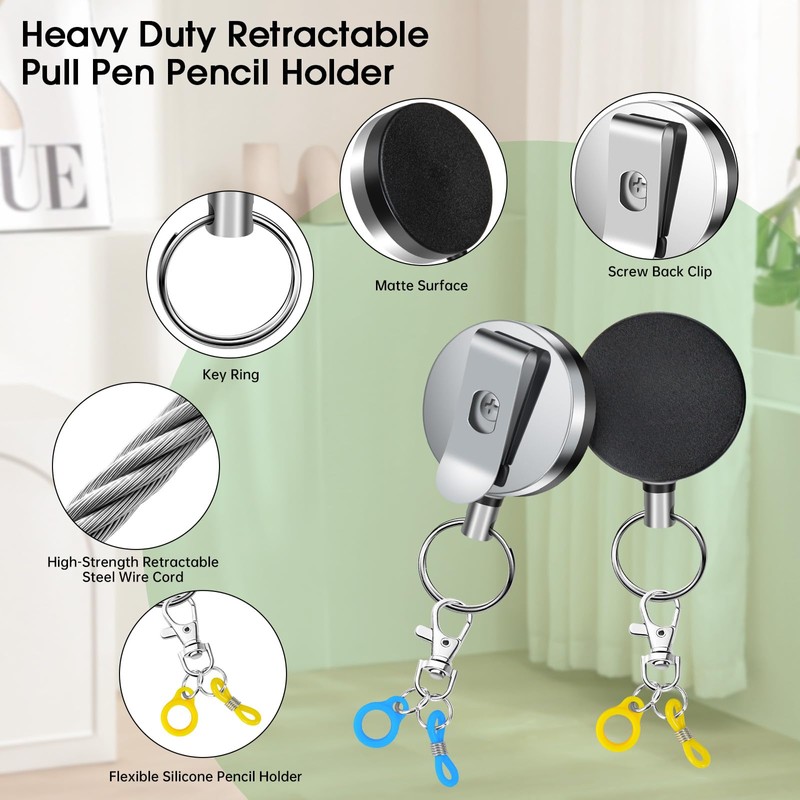 YueMiEcoUS 4 Pack Heavy Duty Retractable Pull Pen Pencil Holder