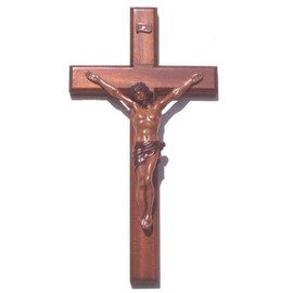 Shalom Christian brown wooden Corpus hanging Cross 30cm large long wall