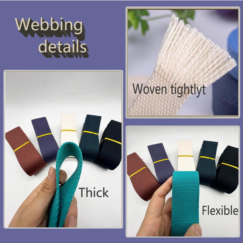 Dortrue 1.5 Inch Heavy Cotton Webbing 12 Yards 6 Colors