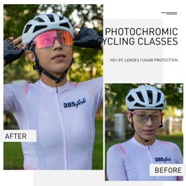 SCVCN Photochromic Cycling Glasses for Men and Women, Photochromic Cycling Glasses, Sunglasses with UV400 Protection, Rimless Transparent Lenses for Outdoor Sports