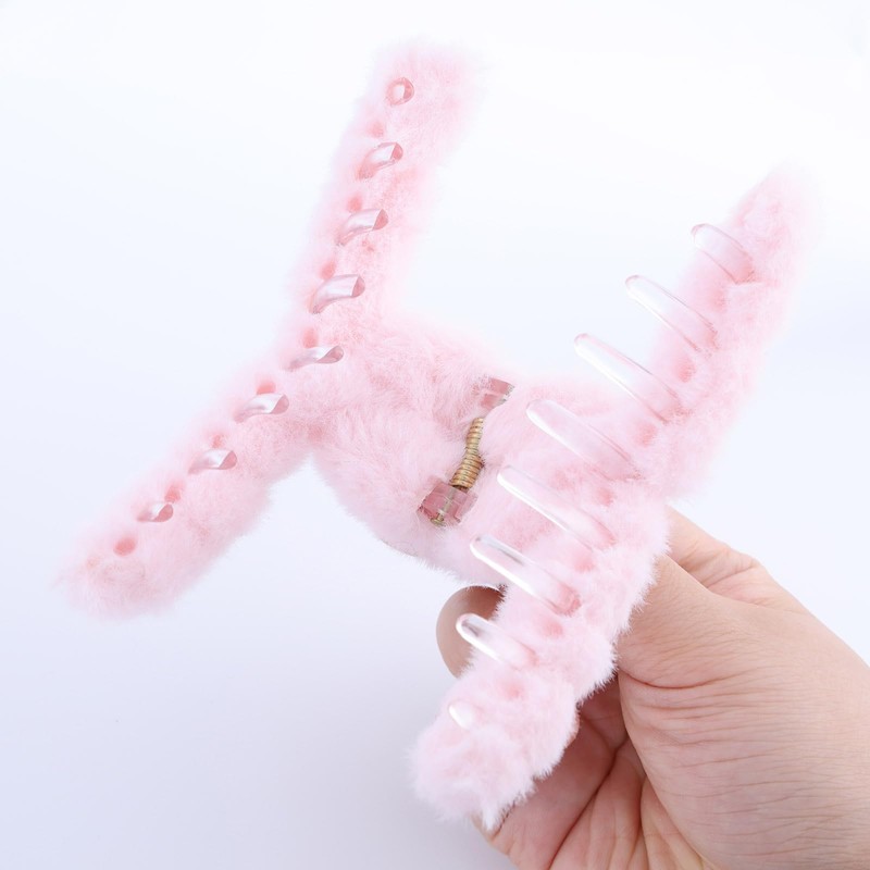 Cimenexe Retro Flauschige Haar Kralle Rosa Flauschige Kralle Haarspange Rosa