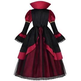 ReliBeauty Mediaeval Vampire Costume for Girls with Necklace Deluxe Vampire Costume Kids,120