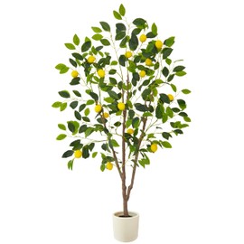 Warmplants Artificial Lemon Tree, 5ft Tall Fake Lemon Silk Plant with White Planter, Faux Lemon Plastic Fruit Tree for Indoor Home Decor Office Garden