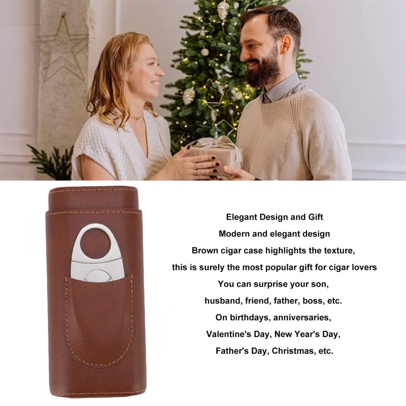 3 Finger Cigar Case Leather Cedarwood Lining Travel Portable Cigar