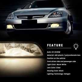 YLT AUTO Fog Light Fits 2003-2007 For Honda Accord / 2004-2008 For Acura TL Assembly A Pair of LH+RH Replacement with Halogen Bulbs and Switch Harness Kit Clear Lens fog lamp