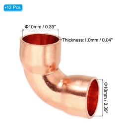 PATIKIL 10mm ID 1mm Thick Elbow Copper Fitting, 12pcs 99.9% Pure Copper Pipe Fitting 90 Degree Short Radius Tube Connector Sweat Solder for HVAC Refrigeration System