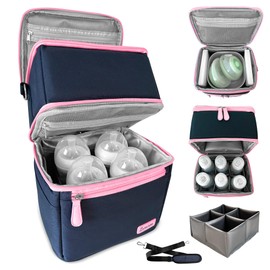LUXUROO Cool Insulated Breast Milk Cooler Bag with Dual Sections, Non-Toxic, for Day Care Bottles and Pumping Working Traveling Moms to Keep Breast Milk Cold and Fresh On The Go (Navy/Light Pink)