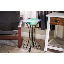 XBrand 27in Tall Floor Mist Fountain with 12 Color Changing LED Lights and Inline Control - Blue Glass and Metal Design, Blue Freestanding Mist Fountain, Indoor Mist Fountain