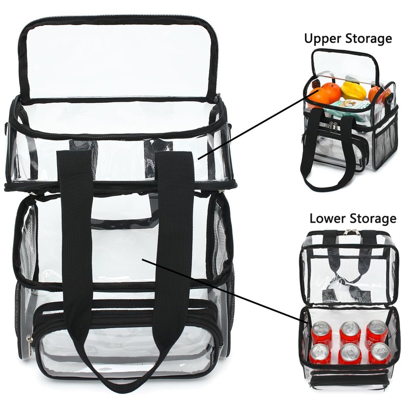 FlowFly Clear Bag Double Decker Lunch Bag for Stadium Events