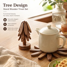 Tree Design Wooden Trivet Set for Hot Dishes – Decorative Foldable Coasters withTree Design Wooden Trivet Set for Hot Stand for Kitchen Tables