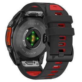 22 mm QuickFit Silicone Watch Band for Garmin Fenix E/Fenix 8 47 mm/Fenix 7/7 Pro/7 Pro Solar/6/6 Pro/5/5 Plus, Replacement Sport Strap for Garmin Epix 2, Forerunner 965/955/945/935, Black/Red
