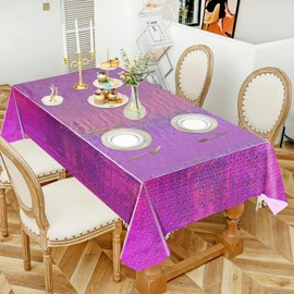 2 PCS Pink Iridescence Plastic Tablecloths, 54'' x 108'' Shiny Disposable Laser Rectangle Table Covers Holographic Foil Tablecloth for Birthday Bridal Wedding Anniversary Decorations, Pink & Purple