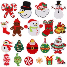 Lucleag 20Pcs Christmas Embroidered Patches, Christmas Tree Santa Claus Snowman Snowflake Iron on Sew on Iron on Embroidered Patches for DIY Craft Christmas Bags Hats Clothing Decorations Gifts