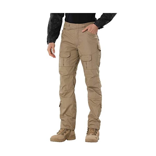 TRGPSG Men's Waterproof Hiking Pants,Scratch-Resistant Military Combat Tactical Pants,Outdoor Work BDU Cargo Pants Workwear WG4F Khaki 42