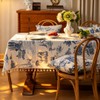 Retro Blue White Toile De Jouy Printed Rectangular Tablecloth, Premium
