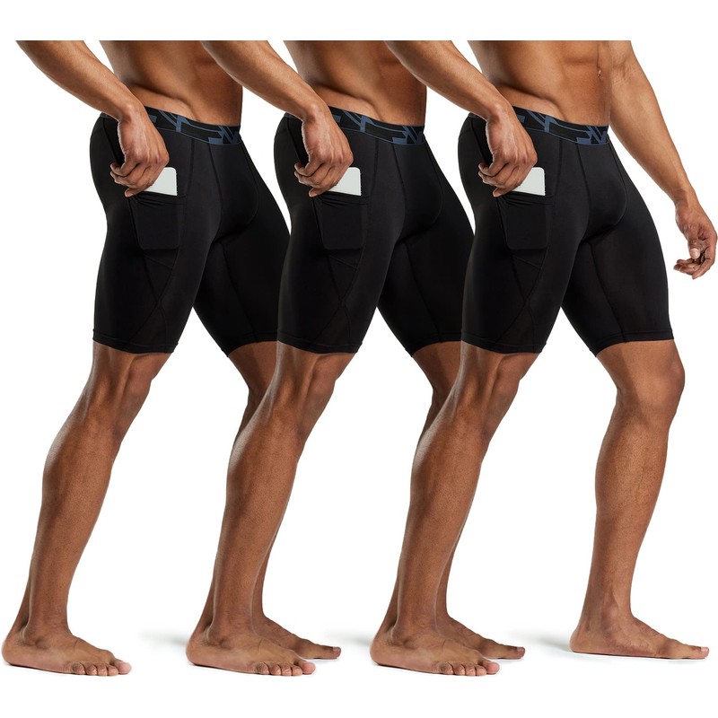 ATHLIO Men's (Pack of 3) Athletic Cool Dry Compression Shorts,
