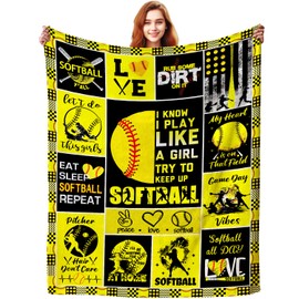 ZABAOBO Softball Blanket Gifts for Girls Women Adults,Softballs Accessories Funny Throw Blankets,Softball Coach Presents for Sport Lover Player 50"X40"INCH